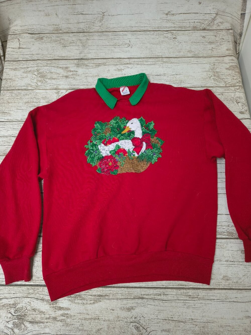 Vintage Jerzees Made in USA Red and Green Goose Christmas SweaterSize Large